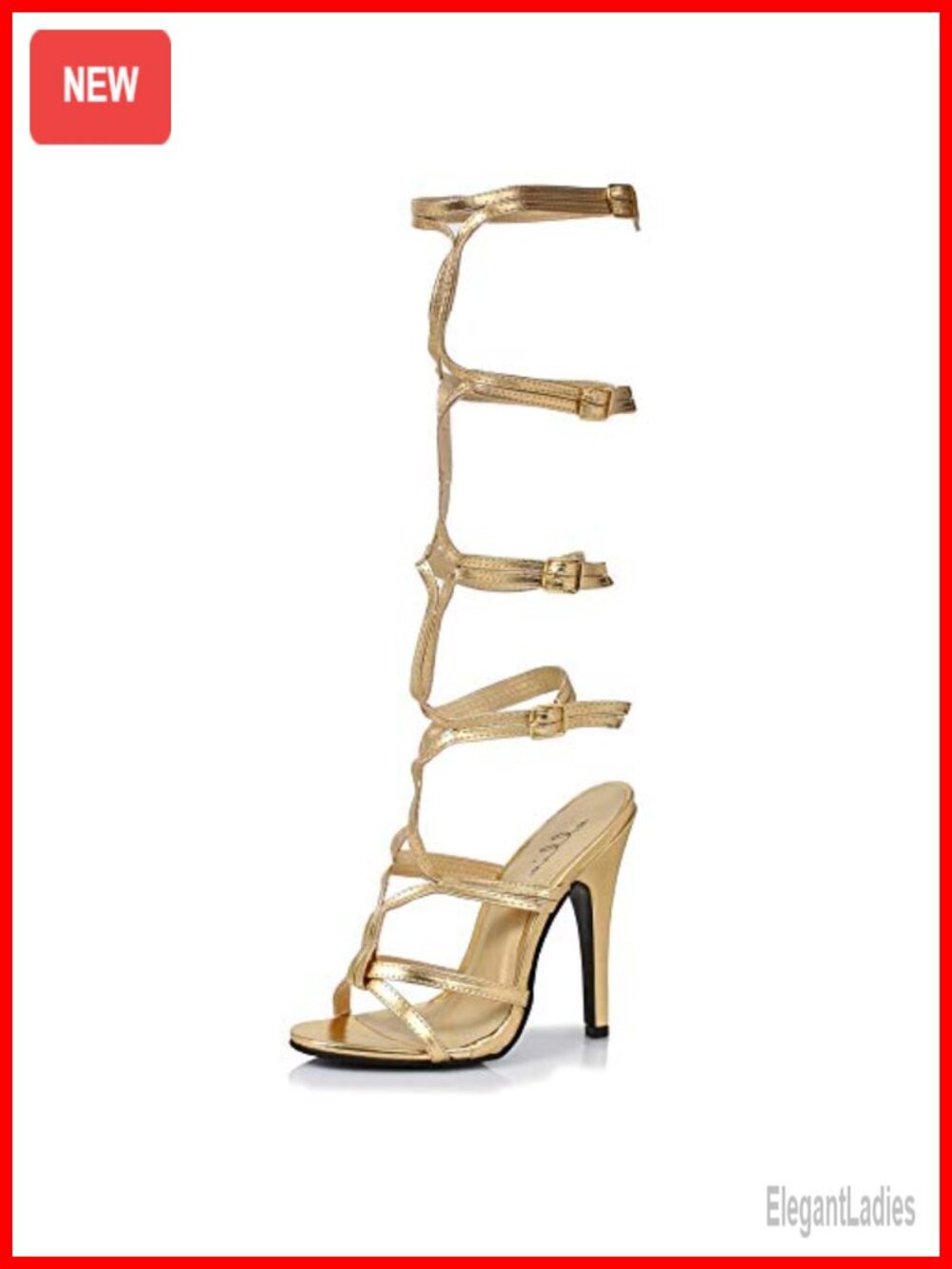 Gladiator Heeled Sandal Open Toe Rhinestone Ankle Strap Faux Leather